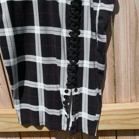 Torrid 00 Pencil Skirt Black White Purple Plaid Faux Corset Bodycon Size 10 M - Picture 2 of 6